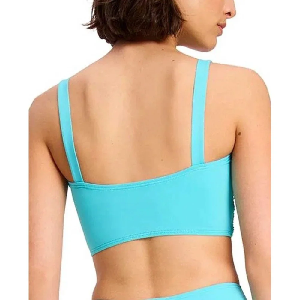 Kate Spade Solids Square Neck Shirred Bikini Top In River Blue Sz XL New